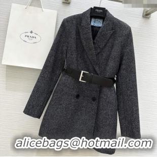 Luxury Discount Prada Belt Coat 1203 Dark Grey 2024