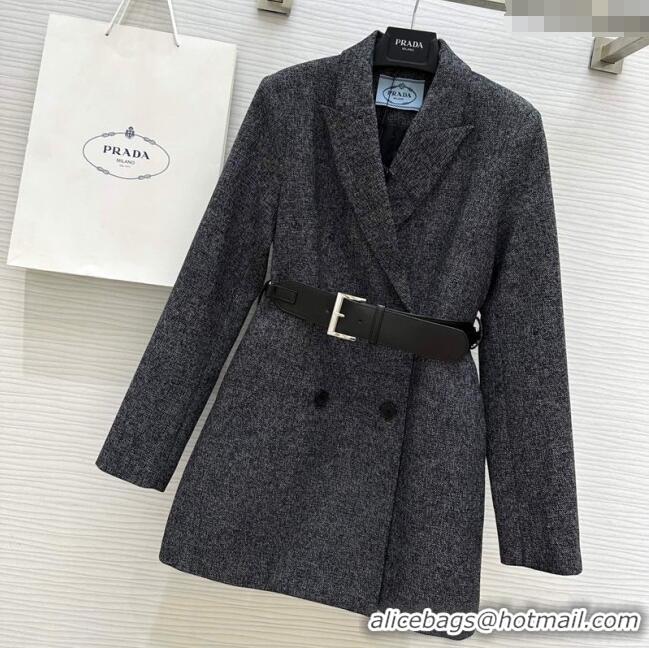 Luxury Discount Prada Belt Coat 1203 Dark Grey 2024