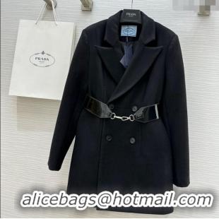 Unique Discount Prada Belt Coat 1203 Black 2024