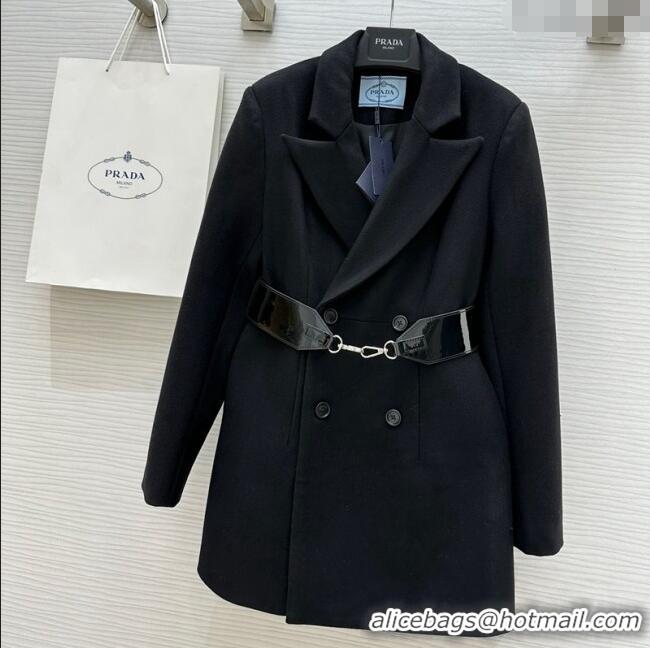 Unique Discount Prada Belt Coat 1203 Black 2024