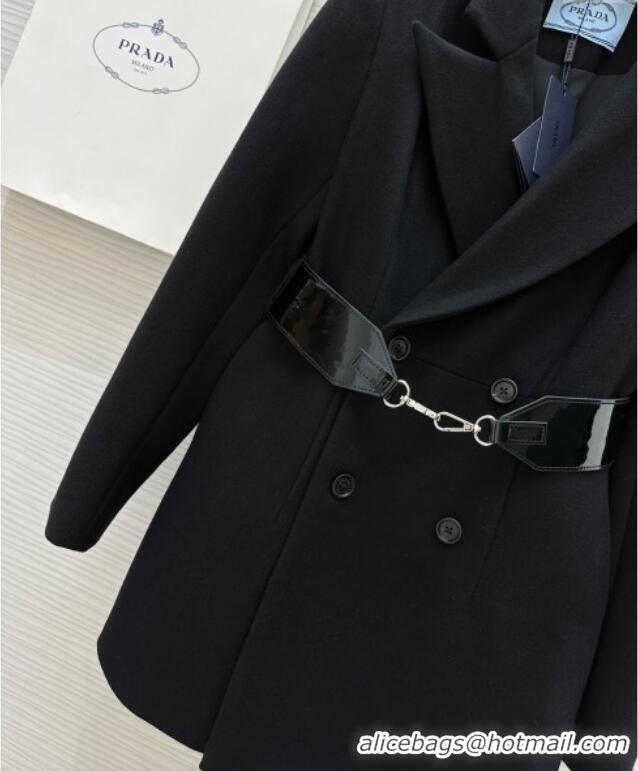 Unique Discount Prada Belt Coat 1203 Black 2024