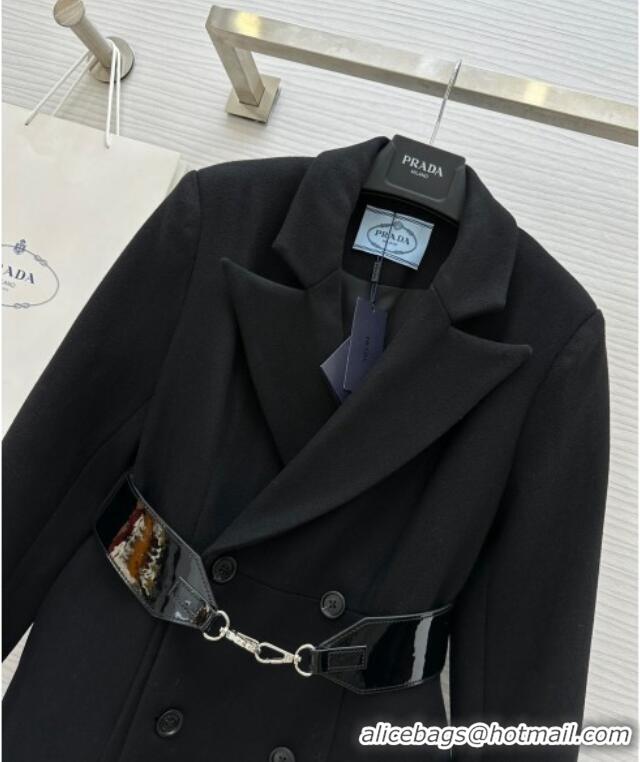 Unique Discount Prada Belt Coat 1203 Black 2024