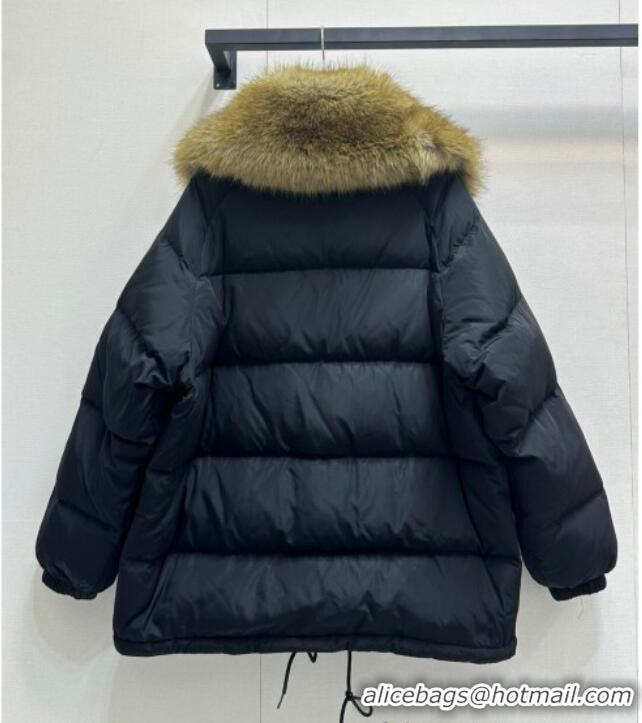 Top Design Prada Nylon Down Jacket with Fur Collar 9009 Black 2024 (For Women and Men)