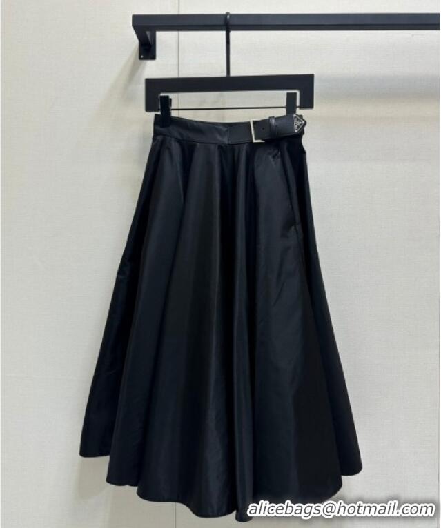 Well Crafted Prada Nylon Belt Long Skirt 1219 Black 2024