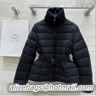 Buy Cheapest Prada Belt Down Jacket 1219 Black 2024