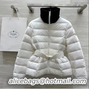 Free Shipping Prada Belt Down Jacket 1219 White 2024