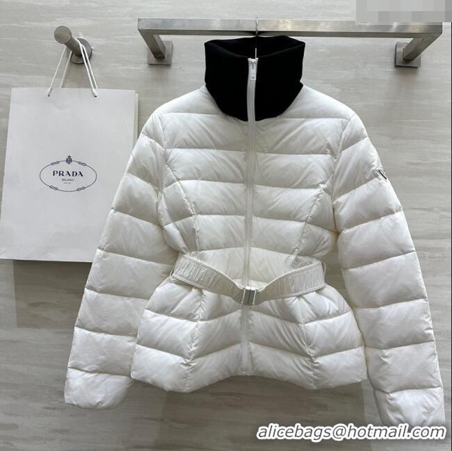 Free Shipping Prada Belt Down Jacket 1219 White 2024