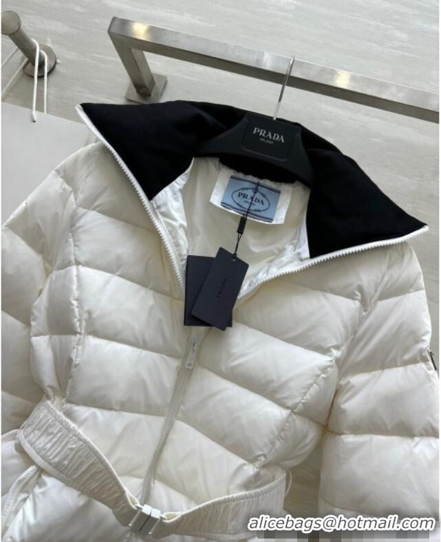 Free Shipping Prada Belt Down Jacket 1219 White 2024