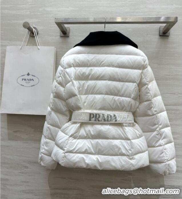 Free Shipping Prada Belt Down Jacket 1219 White 2024