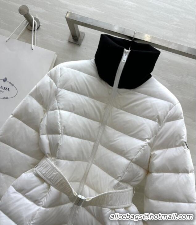 Free Shipping Prada Belt Down Jacket 1219 White 2024