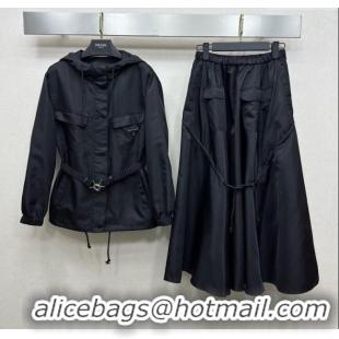 Buy Inexpensive Prada Jacket and Skirt Set 1219 Black 2024