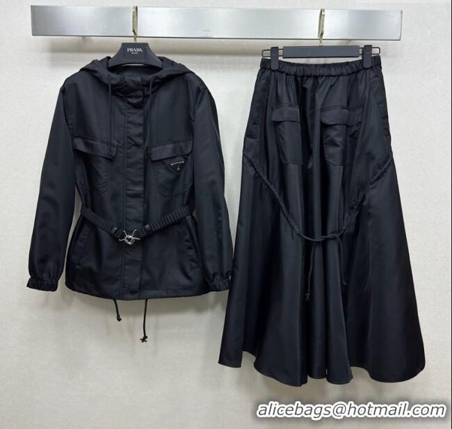 Buy Inexpensive Prada Jacket and Skirt Set 1219 Black 2024