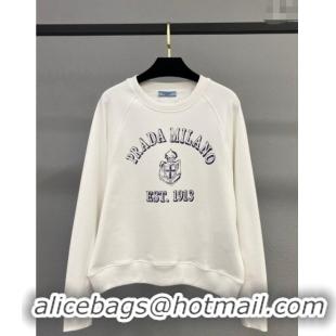 Famous Brand Prada Cotton Sweatshirt 0106 White 2025