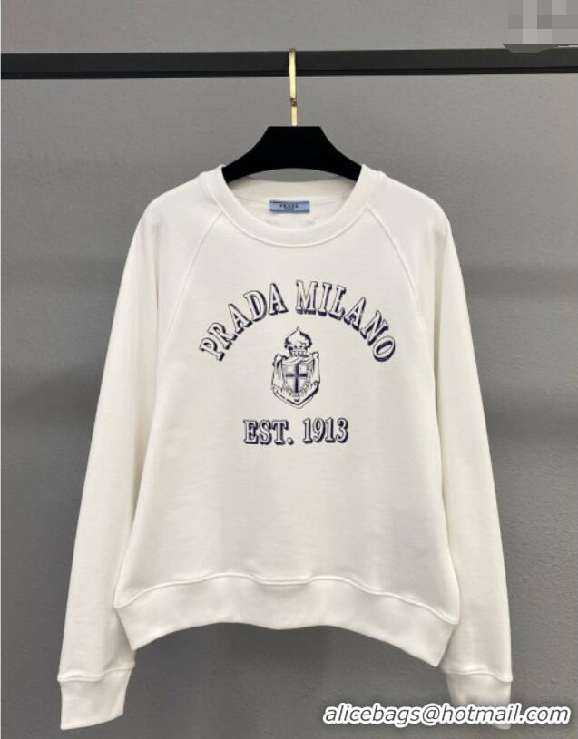 Famous Brand Prada Cotton Sweatshirt 0106 White 2025