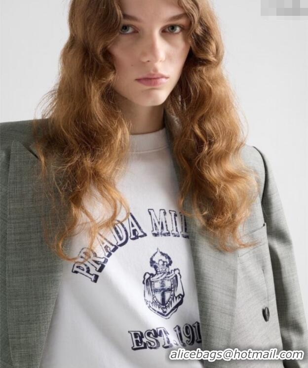 Famous Brand Prada Cotton Sweatshirt 0106 White 2025