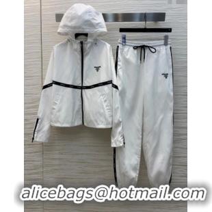 Top Quality Prada Jacket and Pants Activewear Set 0214 White 2025