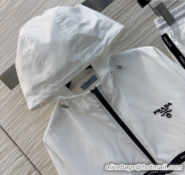 Top Quality Prada Jacket and Pants Activewear Set 0214 White 2025