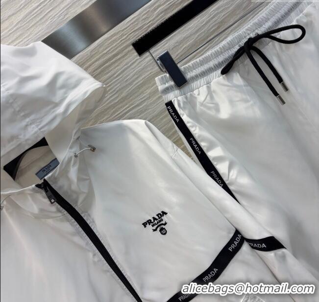 Top Quality Prada Jacket and Pants Activewear Set 0214 White 2025