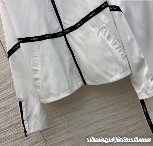 Top Quality Prada Jacket and Pants Activewear Set 0214 White 2025