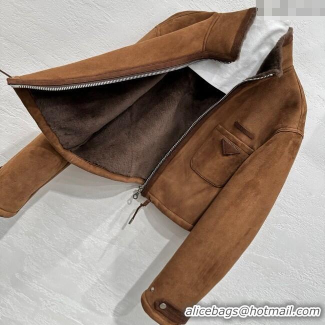 Top Grade Prada Suede Wool Jacket 021402 Brown 2025