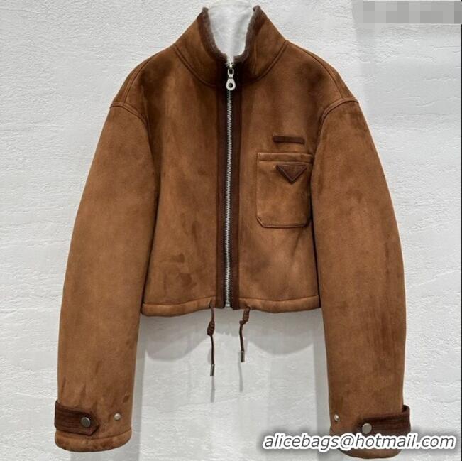 Top Grade Prada Suede Wool Jacket 021402 Brown 2025