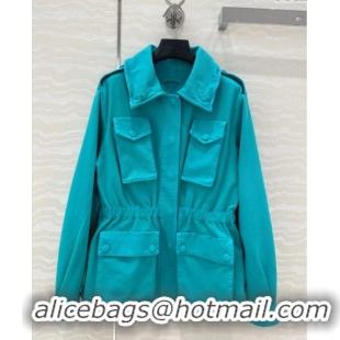 Reasonable Price Prada Cotton Denim Jacket 0214 Turquoise Blue 2025