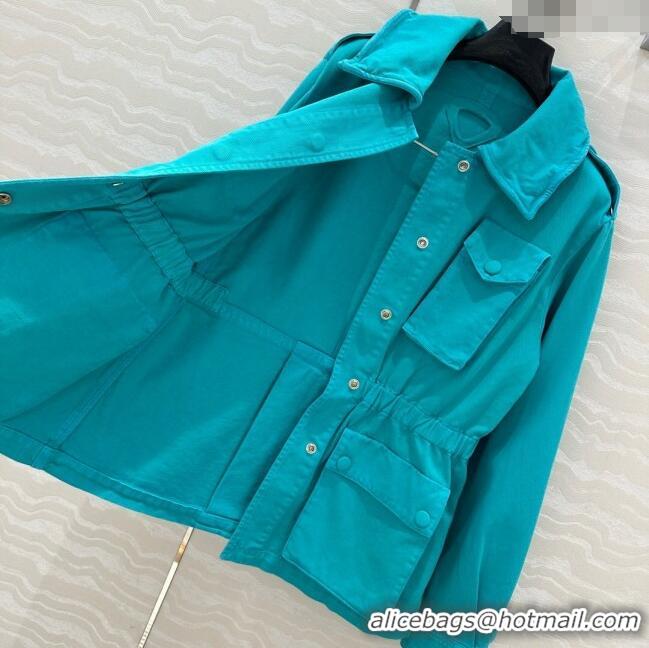 Reasonable Price Prada Cotton Denim Jacket 0214 Turquoise Blue 2025