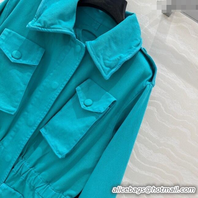 Reasonable Price Prada Cotton Denim Jacket 0214 Turquoise Blue 2025