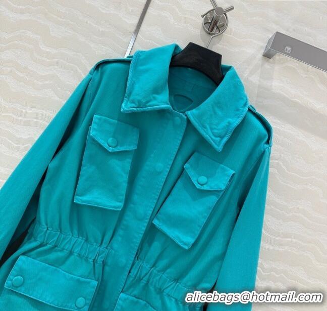 Reasonable Price Prada Cotton Denim Jacket 0214 Turquoise Blue 2025