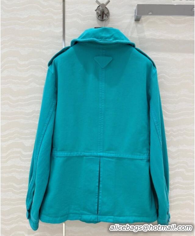 Reasonable Price Prada Cotton Denim Jacket 0214 Turquoise Blue 2025