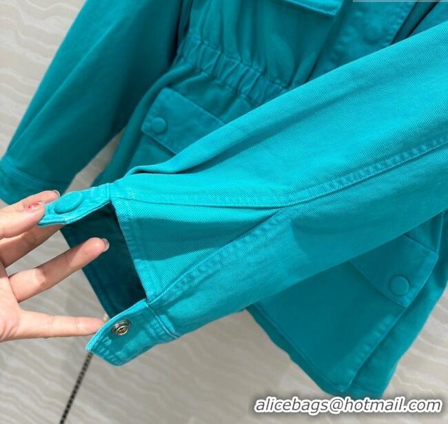 Reasonable Price Prada Cotton Denim Jacket 0214 Turquoise Blue 2025