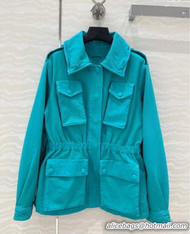 Reasonable Price Prada Cotton Denim Jacket 0214 Turquoise Blue 2025