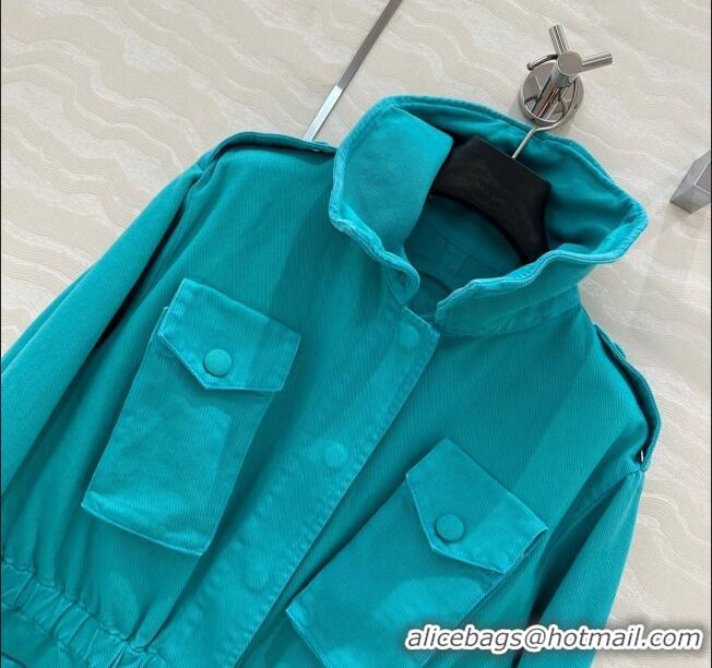 Reasonable Price Prada Cotton Denim Jacket 0214 Turquoise Blue 2025