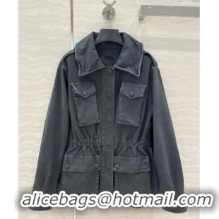 Reasonable Price Prada Cotton Denim Jacket 0214 Dark Grey 2025