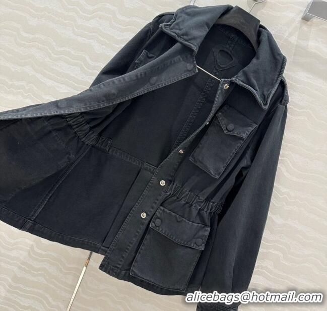 Reasonable Price Prada Cotton Denim Jacket 0214 Dark Grey 2025