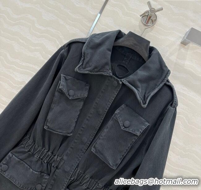 Reasonable Price Prada Cotton Denim Jacket 0214 Dark Grey 2025