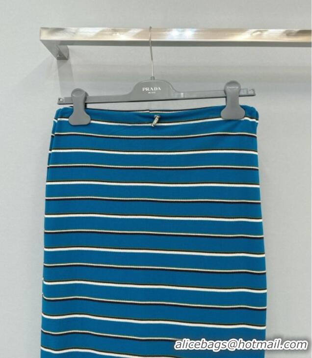 Reasonable Price Top Grade Prada Cotton Striped Polo Shirt and Skirt Set 0215 Blue 2025