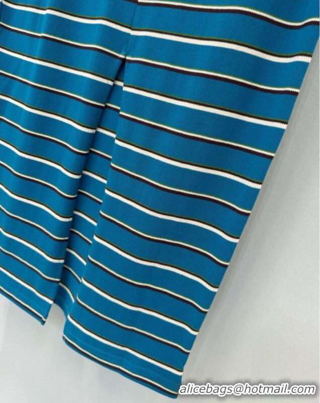 Reasonable Price Top Grade Prada Cotton Striped Polo Shirt and Skirt Set 0215 Blue 2025