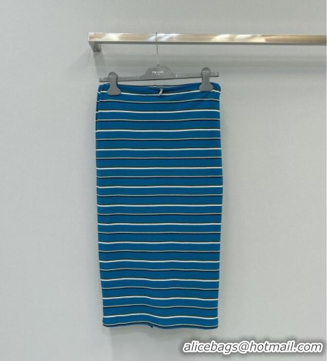 Reasonable Price Top Grade Prada Cotton Striped Polo Shirt and Skirt Set 0215 Blue 2025