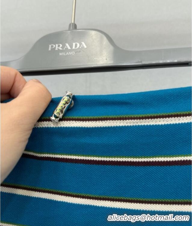 Reasonable Price Top Grade Prada Cotton Striped Polo Shirt and Skirt Set 0215 Blue 2025