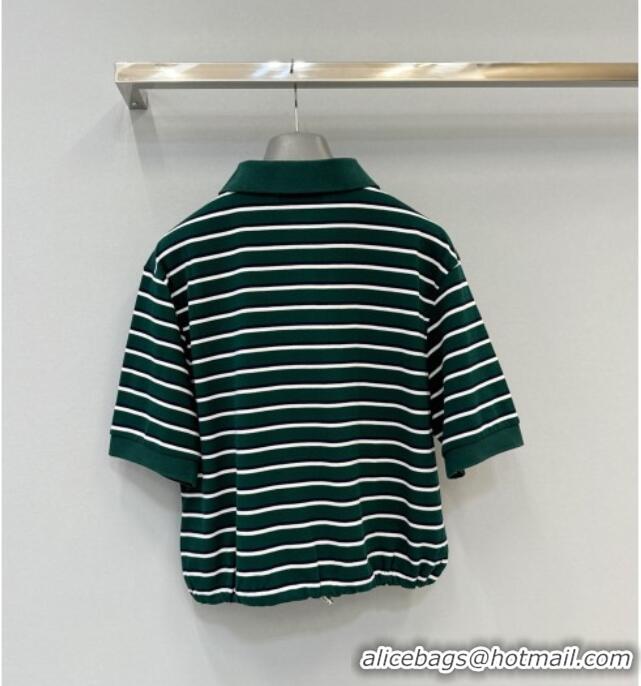 Cheap Design Prada Cotton Striped Polo Shirt and Skirt Set 0215 Green 2025