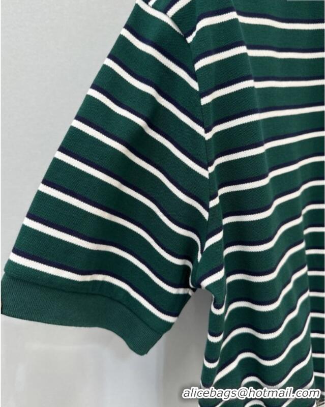 Cheap Design Prada Cotton Striped Polo Shirt and Skirt Set 0215 Green 2025