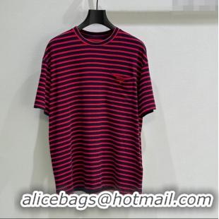 Top Grade Prada Cotton Striped T-Shirt C030601 Red 2025