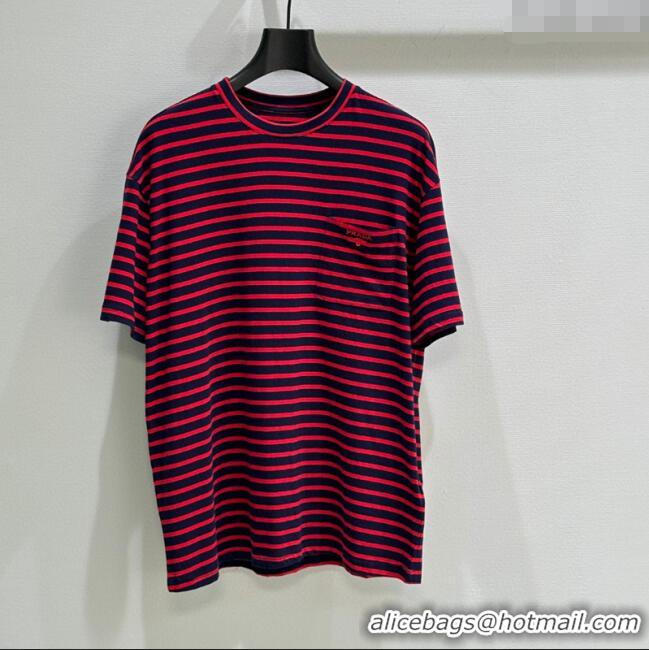 Top Grade Prada Cotton Striped T-Shirt C030601 Red 2025