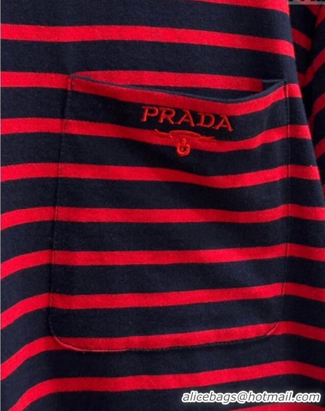 Top Grade Prada Cotton Striped T-Shirt C030601 Red 2025