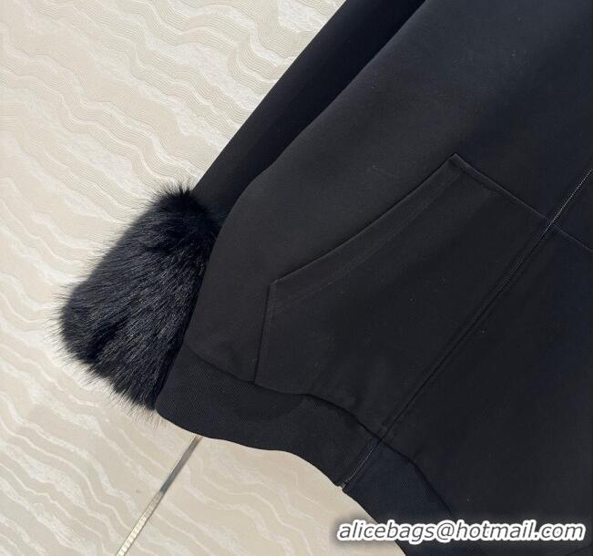 New Design Prada All Black Coat with Fur Charm C030609 2025