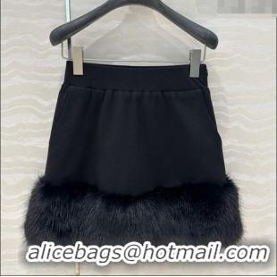 Low Price Prada All Black Skirt with Fur Charm C030609 2025