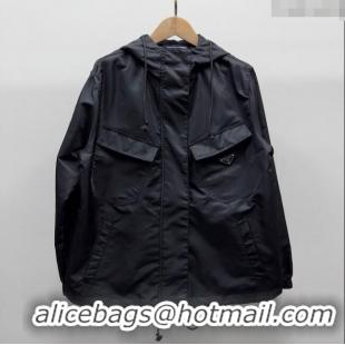 Famous Brand Prada Nylon Jacket with Pockets 0306 Black 2025