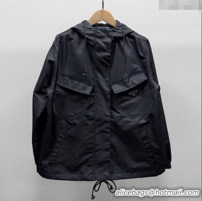 Famous Brand Prada Nylon Jacket with Pockets 0306 Black 2025