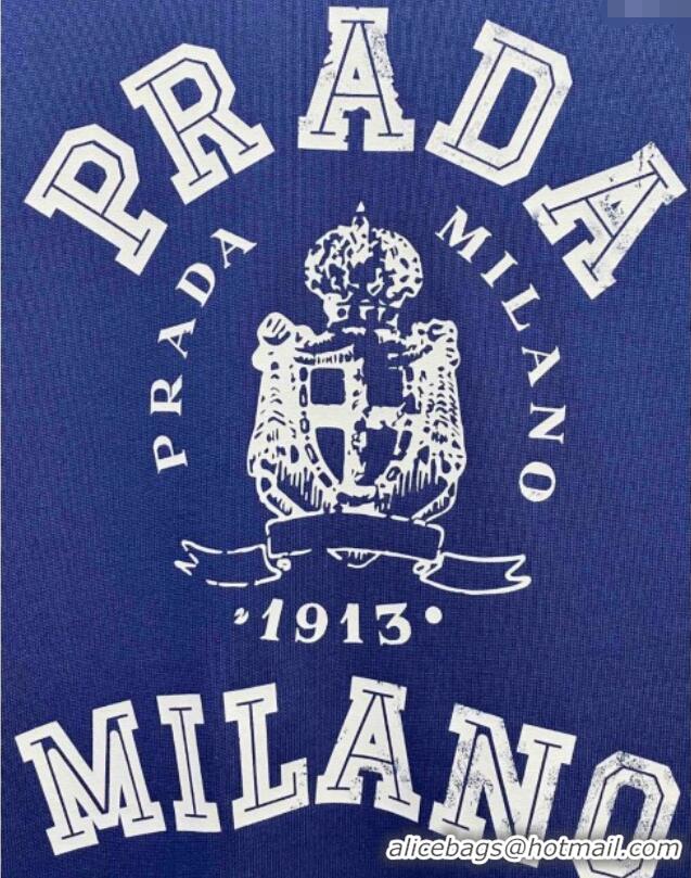 Famous Brand Prada Cotton T-Shirt 0306 Navy Blue 2025